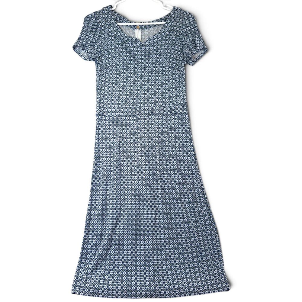 tory burch boho medallion print blue white maxi dress short sleeve xs